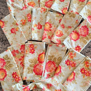 Moda Fabric set of 6 mint green floral table cotton napkins, 16”-Garden party table napkins, floral fabric table napkins