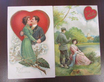 2  1900’s To My Valentine Post Cards Postcards Made in Germany; vintage German postcard, 1900s Valentines post card, heart postcards