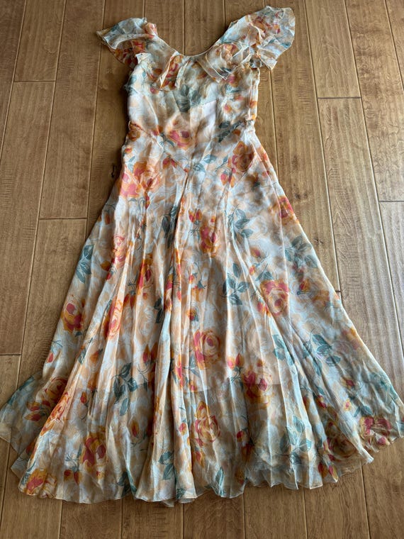 TRUE 1920/30's Floral Organza Long Ball Gown Dres… - image 8