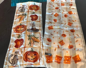 Vintage ECHO Halloween Oblong Striped Sheer Scarf U CHOOSE- black cat scarf or Candy corn scarf-Halloween scarf, fall scarf, pumpkin scarf