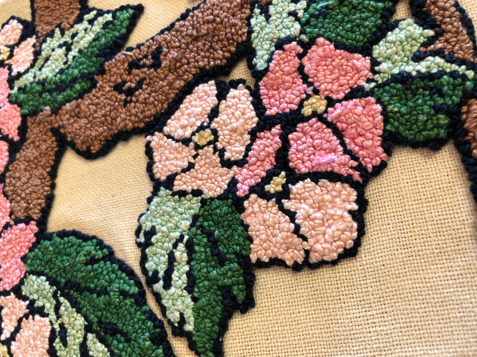 Antique Vintage Punch Needle Embroidery Bird on Cherry Blossom Etsy