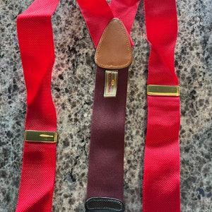 Trafalgar Solid Red Woven Suspenders Braces with Black Leather loop closure-solid red suspenders, Trafalgar suspenders