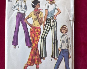 1970 Simplicity Sewing Pattern 9069 Misses Flare Hip Hugger Pants Size 14 Cut - 70&#39;s hip huggers, Halloween costume, 60s pants