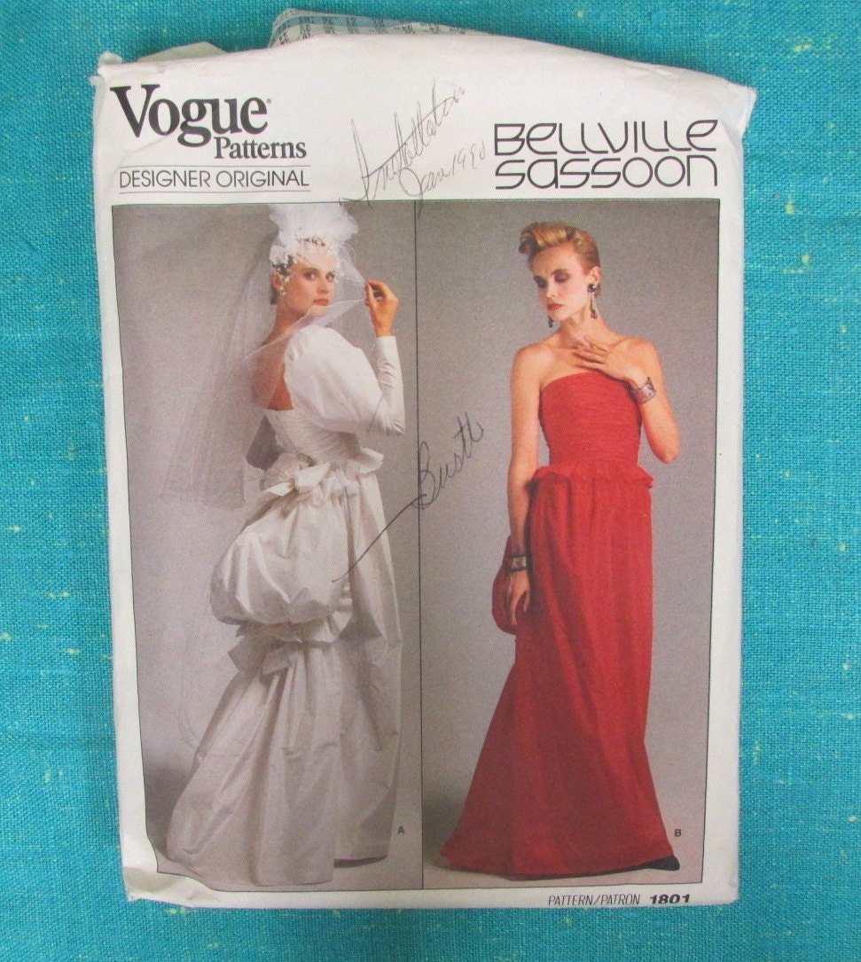 1986 VOGUE Bellville Sassoon Schnittmuster 1801 Misses Formelles Kleid, Brautkleid Back Bustle, Größe 14 Uncut- formelles Abendkleid Schnittmuster