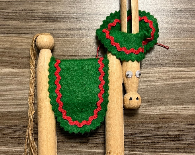 Vintage Handmade Wood Clothespin DONKEY Christmas Ornament 4 Wide