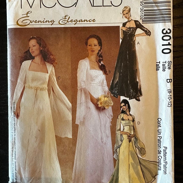 2000 McCall's 3010 Evening Elegance Lined Bridal Gown/Bridesmaids Dresses Medieval/Early Renaissance Style Billowing Sleeve Size 8-12 Uncut