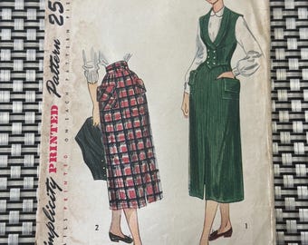 1950s Simplicity 2938 Misses Tailored Mid Length Pencil Skirt Pocket Detail & Weskit Vest Size 10 Cut - 1950s  skirt