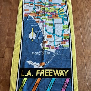 Toalla de playa vintage de felpa con mapa de Los Ángeles de Hilasal, rara y rara: toalla de playa vintage, coleccionista de Los Ángeles