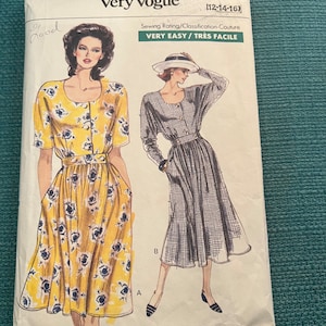 1989 Vogue Sewing Pattern 7462 Misses Button Front Full Skirt Summer Dress Belted Waistband Size 12-14 cut -80s Vogue summer dress