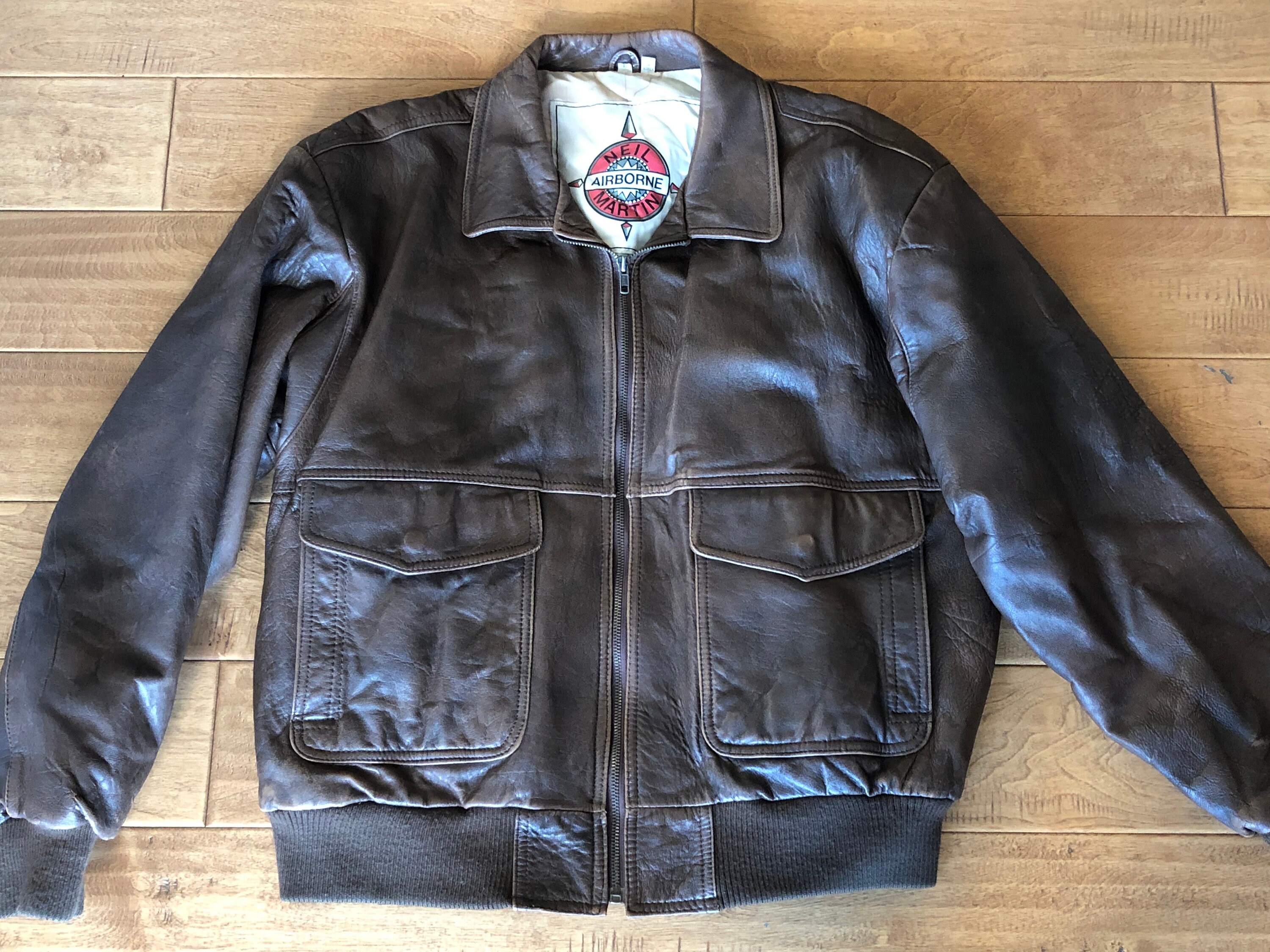 Vintage Neil Martin Airborne Brown Leather Bomber Motorcycle
