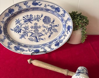U CHOOSE- Antique Villeroy & Boch Zwiebelmuster Blue Onion Oval Platter 14” or Meissen Blue Onion Wood Handled Meat Tenderizer or Pounder