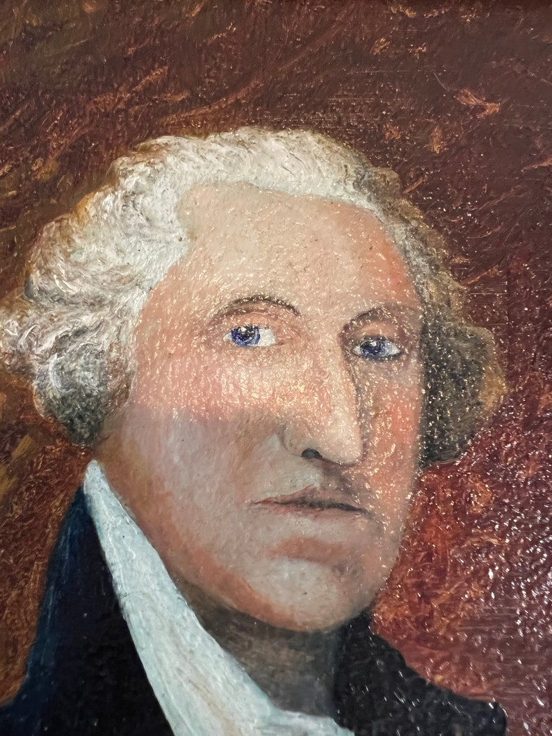 Antique George Washington Portrait in Thick Gold Frame 17” x 19”- patriotic oil painting, President oil painting, antique art image 5
