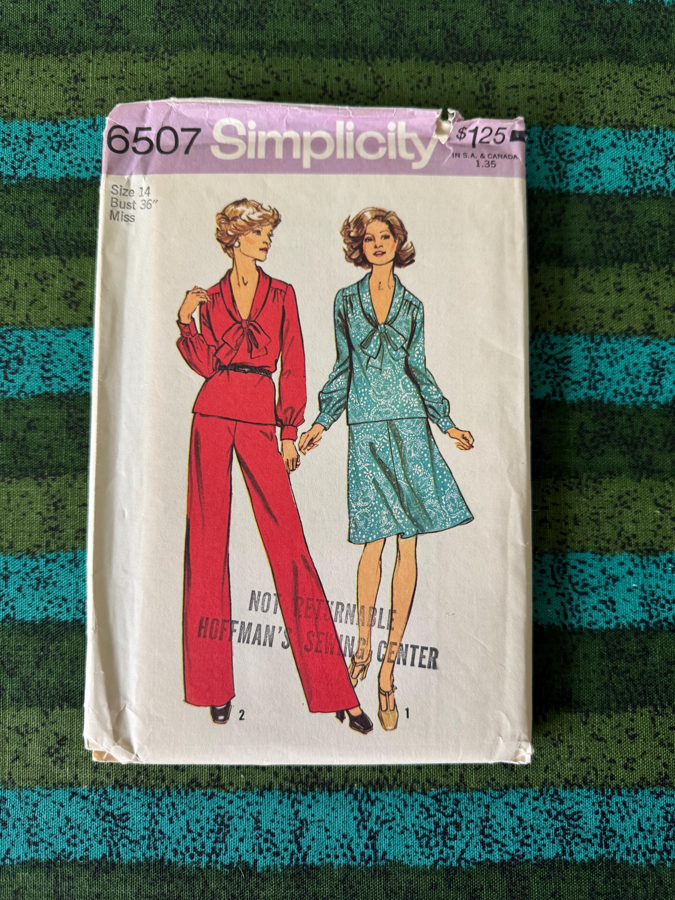 1974 Simplicity 6507 Misses Bow Neck Top, Skirt and Pants Size 14 Cut ...