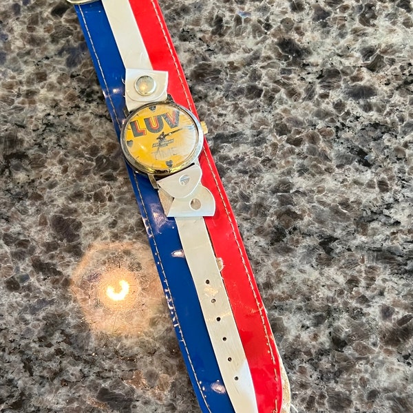 RARE 1970’s Luv Truck Wristwatch Watch with Red, White & Blue Stripe Wide Band- LUV truck, Chevy Luv truck, Chevy watch