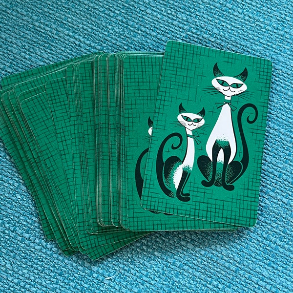 Vintage MCM Mod Siamese Cats Deck of Playing Cards by Whitman No Jokers or Box- siamese cat playing cards, 60s playing cards, cat cards