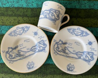 Vintage Coalport 1515 Bermuda Map Demitasse Cup & Two Saucers Wedgwood Bone China Made for A. S. Cooper and sons Bermuda~ Bermuda souvenir
