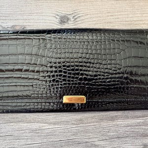 Cartera vintage NOS Koret de piel negra con efecto cocodrilo para mujer - Cartera Koret para mujer, cartera para mujer, cartera con estampado de cocodrilo