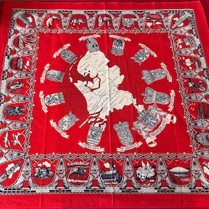 vintage Pays-Bas carte souvenir écharpe en coton rouge bandana bandana 21 1/2" carré - écharpe hollandaise, écharpe carte souvenir
