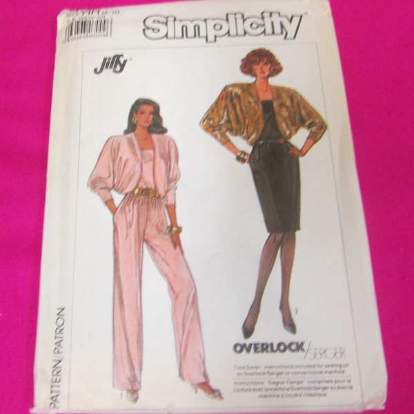 1987 Simplicity Sewing Pattern Jiffy 8350 Misses Dress, Evening Jumpsuit and Shrug Jacket Size 6-12 Uncut - 1980s jumpsuit pattern