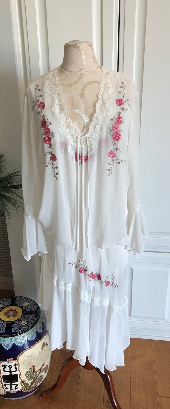 Vintage 80s90s California Dynasty White Slip Dress with Decorative Straps