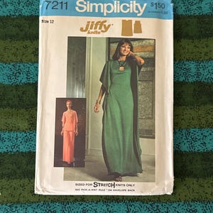 1975 Simplicity Sewing Pattern 7211 Misses Stretch Knits Only Caftan or Top and Wide Leg Pants Size 12 cut~ evening dress, knit caftan