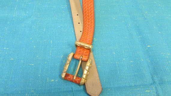 Vintage ELLEN TRACY Woven Orange Leather Belt w Br