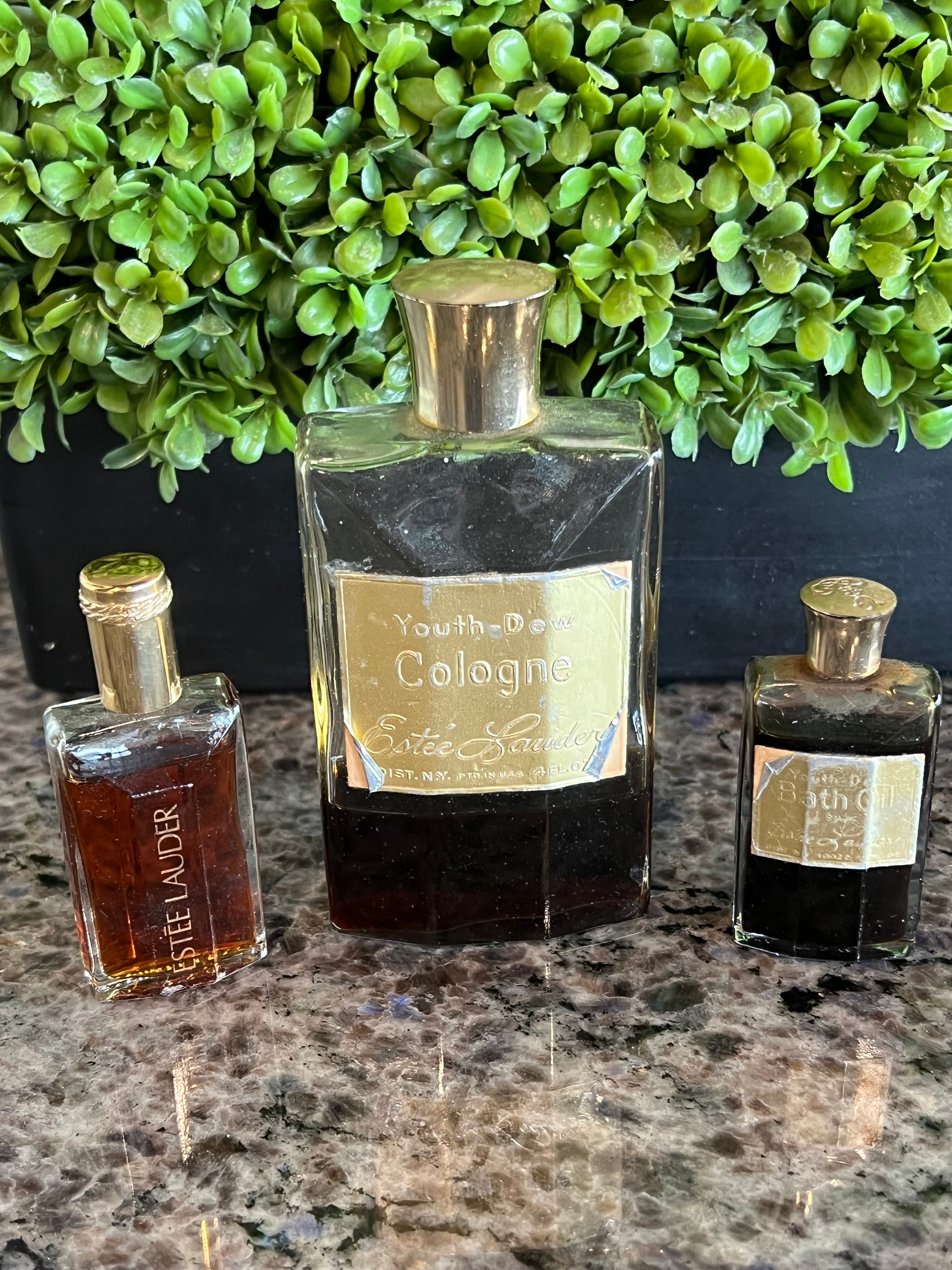 Rare 1950’s Lot of Estée Lauder YOUTH DEW Cologne Bottle 4 Oz , Youth Dew Bath Oil 1/4 Oz & Youth Dew Miniature Bottle- vintage Estée Lauder