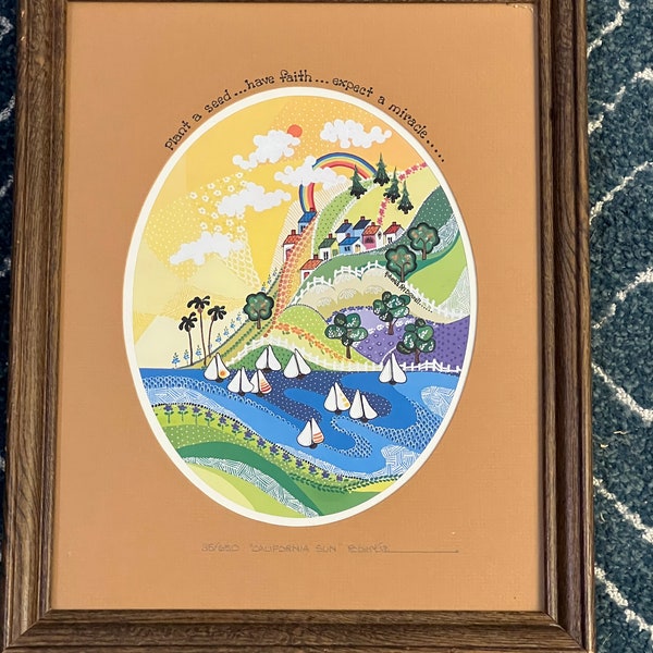 Vintage Framed “California Sun” Print by Roberta McDowell “plant a seed, have faith expect miracles” 13” x 16” limited Edition 35/650