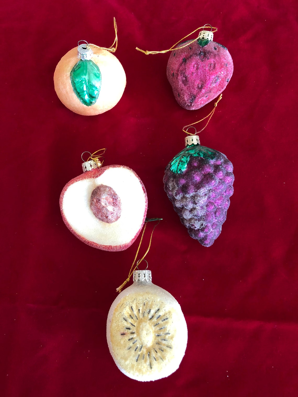 Lot of 5 Fruit Shaped Glass Christmas Ornaments With Glass Etsy