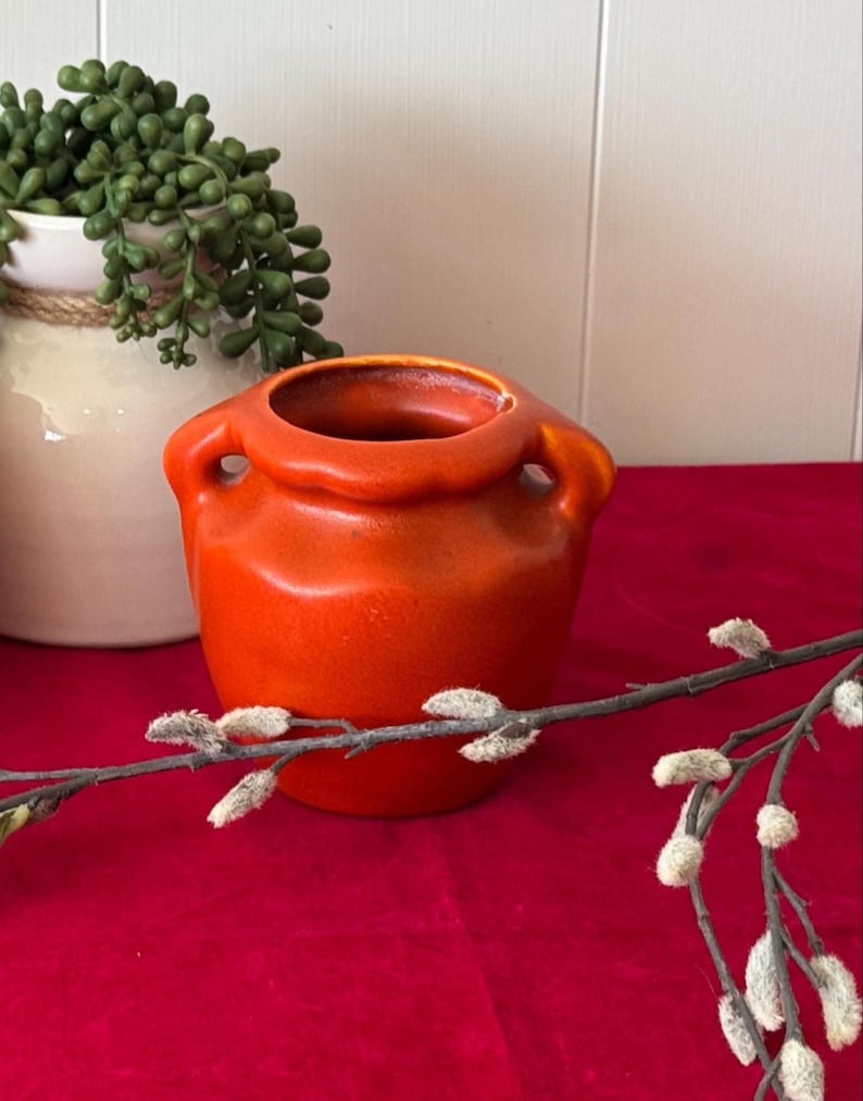 1960/70’s Bright Orange Vase Tudor CA Modern Pottery Orange Small Vase- California pottery, orange ceramic vase image 1