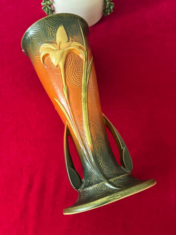1940's Roseville Brown Two Handled Tall Vase Zephyr Lily 139-12 12