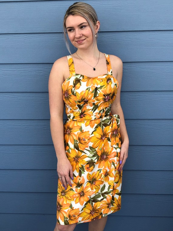 RARE Vintage 1950's Pin Up Hawaiian Dress Orange P