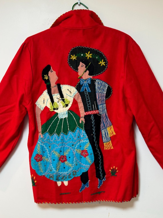 1940s Mexican Souvenir Jacket Red Wool Embroidere… - image 1