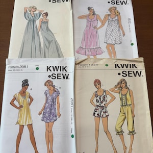 U CHOOSE- Kwik Sew Sewing Pattern- 876 Peignoir Set, 2981 Nightshirt, 1812 Nightgown or 1520 Pajamas with Bloomers or Shorts Size S-XL Uncut