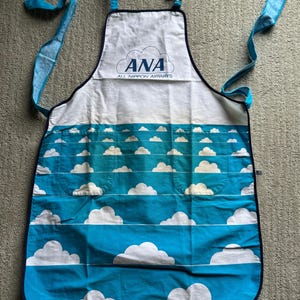 RARE All Nippon Airways ANA Flight Attendant Full Cotton Apron Blue Skies with Clouds design - airlines collector