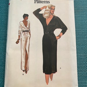 1970s Vogue Sewing Pattern 7519 Misses Sexy Deep V Neckline Evening Dress Short or Long with Deep Front Slit Size 16 Uncut ~ sexy dress,