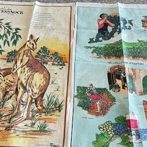 NWOT Vintage Lot of 2 Greetings from Cessnock North South Wales Australia Souvenir Linen Tea Towels Made in Australia- Australian wine towel