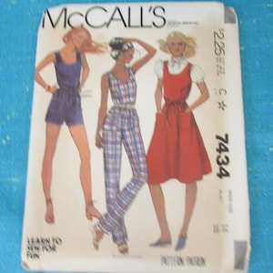 1981 Sewing Pattern McCalls 7434 Misses Sleeveless Jumper Dress, Summer Jumpsuit aw/Belt or Short Jumpsuit Size 16 Cut, 1980s jumper,
