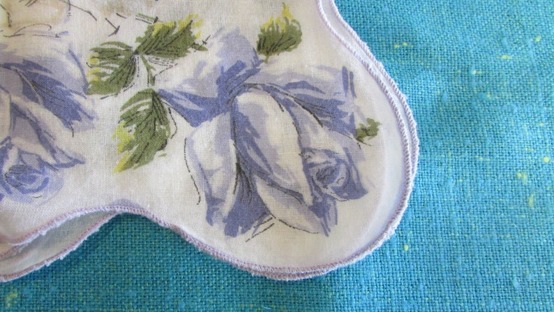 blue rose floral hanky lavendar floral handkerchief Vintage White with Lavendar Floral Handkererchief with Scalloped Edge 15 Square