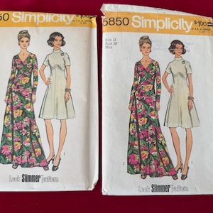 1973 Simplicity naaipatroon 5850 Misses Look slanker jurk met uitlopende rok in 2 lengtes, maat 14 of 16 of 18 maxi-jurk met lijfje