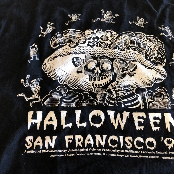 RARE Men's Black 1997 Halloween San Francisco Graphic T Shirt from CUAV Community United Against Violence Size XXL with Security on the Back