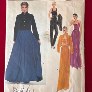 1970's Vogue 2336 Edith Head American Designer Sewing Pattern Evening Jumpsuit, Long Halter Dress with bolero Jacket Size 8