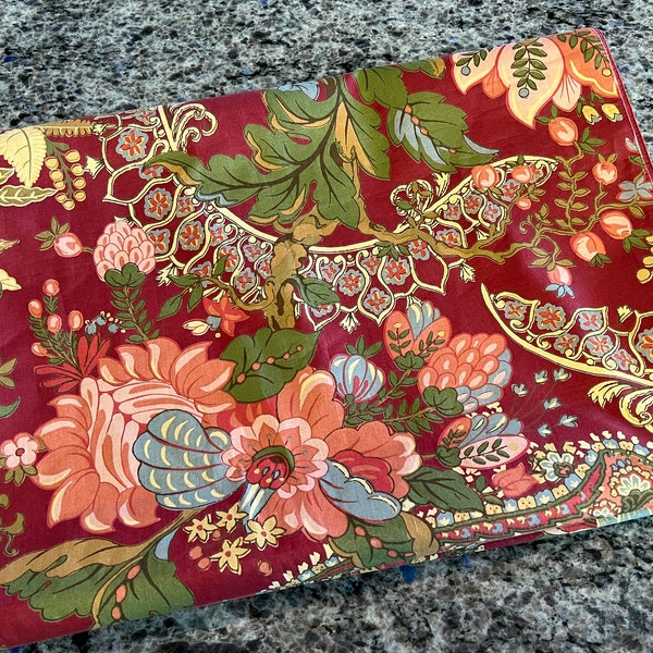 Pottery Barn Red & Green Paisley Cotton Table Runner 18" x 108"- boho table runner, Pottery Barn paisley table runner, Pottery barn