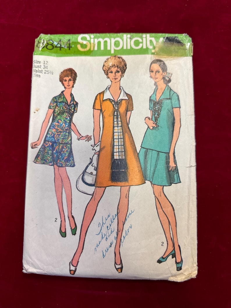 1970 Simplicity Sewing Pattern 8844 Misses Mini Dress or Overblouse ...