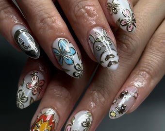 Kawaii Anime Press On Nails, Studio Ghibli Totoro Nägel, Anime False Nails für Cosplay & Fans, Ruß Sprites Nail Art, Benutzerdefinierte Kawaii Nägel