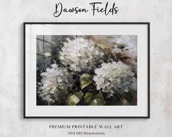Vintage Hydrangea Print, Botanical Print, Vintage Flower Print, Hydrangea Art Print, White Hydrangea Digital Print, Cottagecore Decor