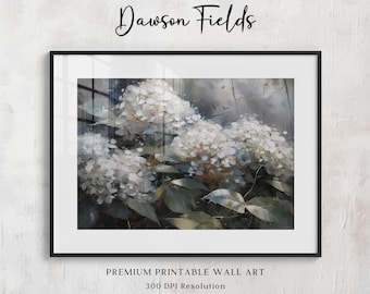 Vintage Hydrangea Print, Botanical Print, Vintage Flower Print, Hydrangea Art Print, White Hydrangea Digital Print, Cottagecore Decor