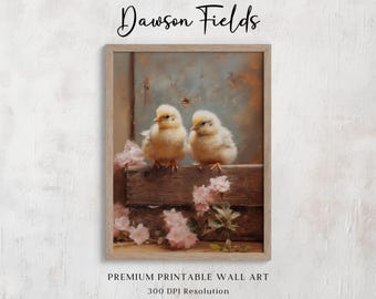 Vintage Easter Chicks Prints, Vintage Nursery Decor, Farmhouse Decor, Easter Chicks Printables, Cottagecore Decor, Spring Printable Art