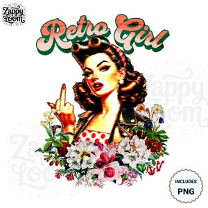 Retro Girl  PNG | Bold Pin-Up Graphic for Sublimation, T-Shirt Design, Printable Art