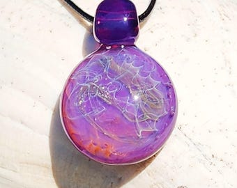 Purple Glass Pendant Necklace with Silver & Gold Fuming – Statement Necklace, Heady Lampwork Jewelry, Handmade Gift for Her